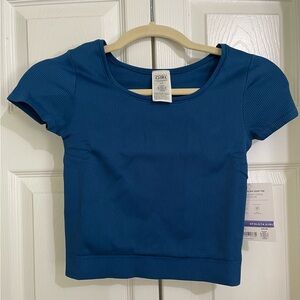 Athleta Girls' Ribbed Teal Short Sleeve Tee